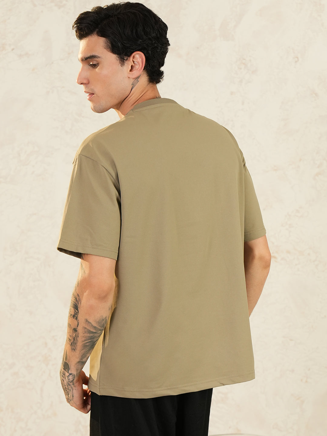 Men Oversized Printed Round Neck Drop Shoulder T-shirt Beige - Reprise