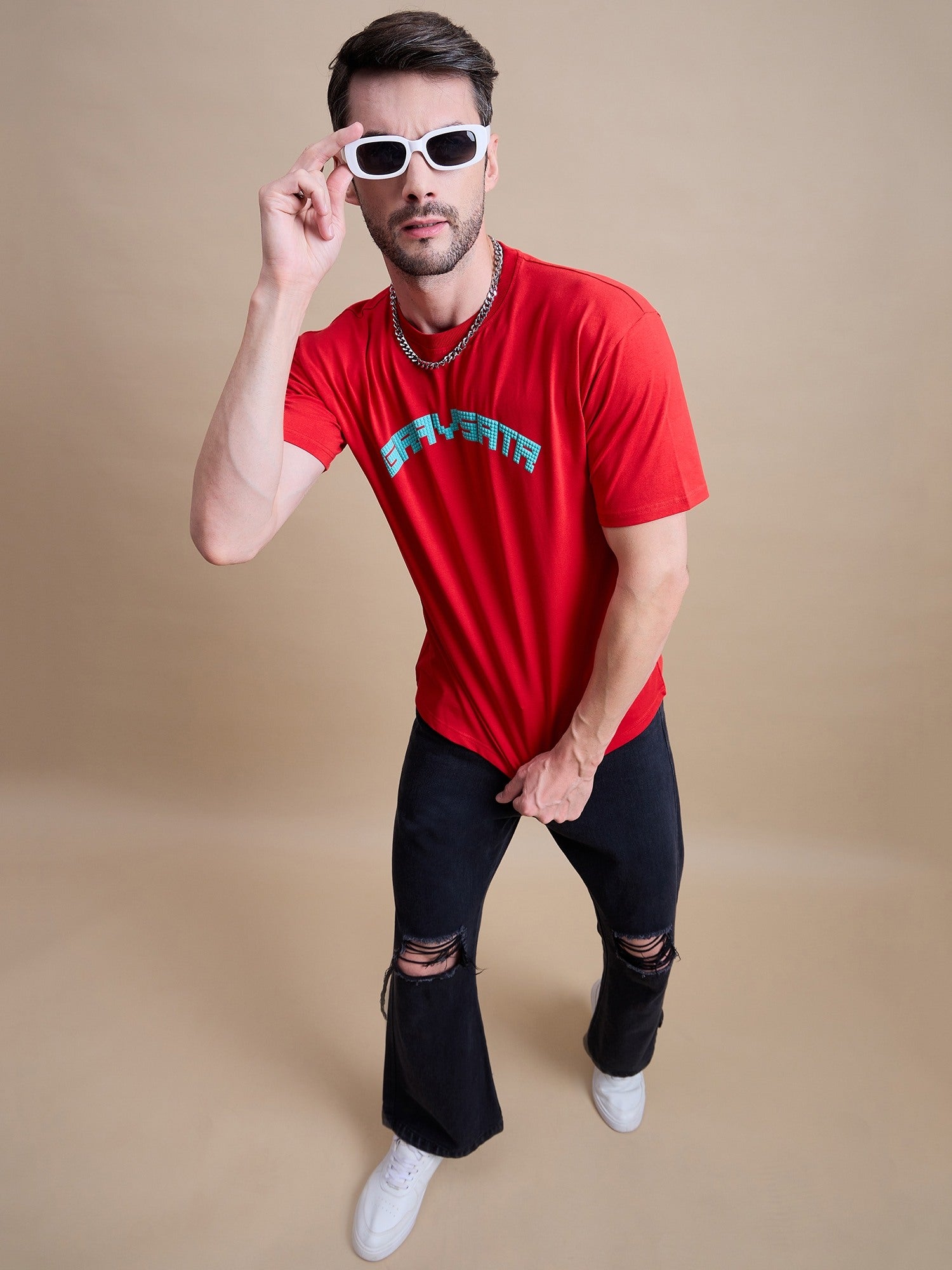 Men's Red Cotton Oversized T-Shirt - Reprise