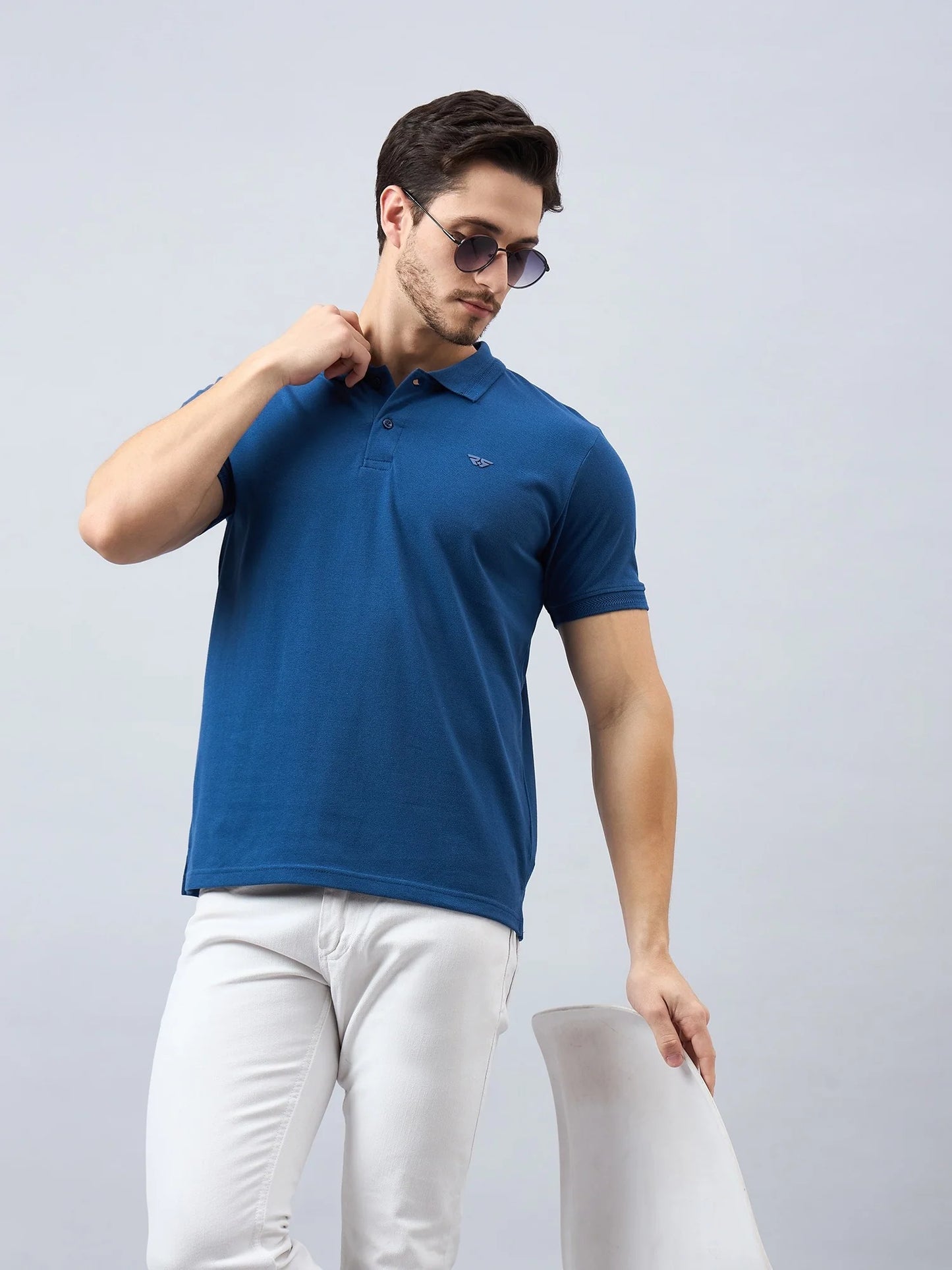 Men Blue Cotton Polos T-Shirts