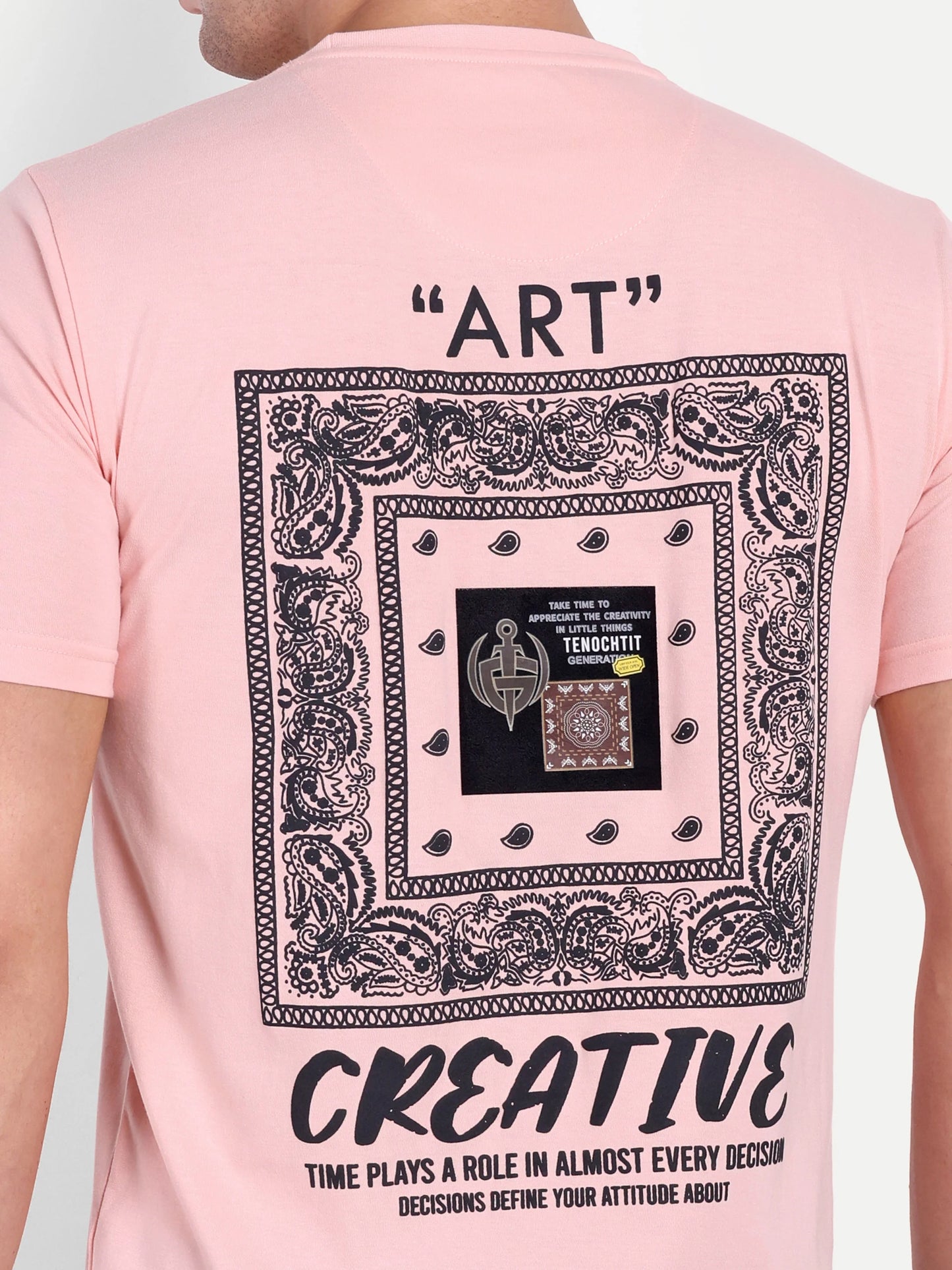 Men Printed Round Neck T-Shirt Peach
