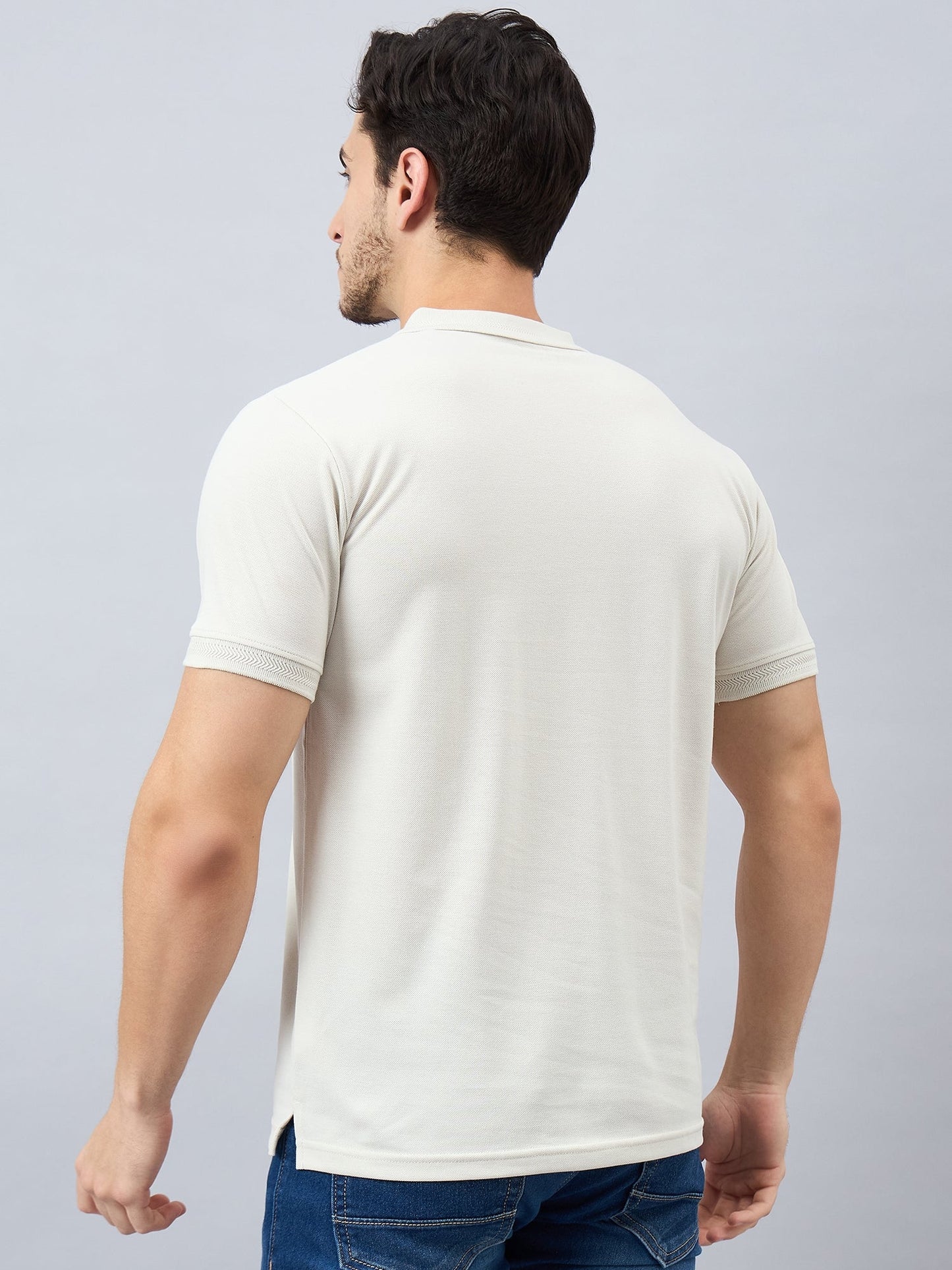 Men Solid Beige Cotton Polo T-Shirts