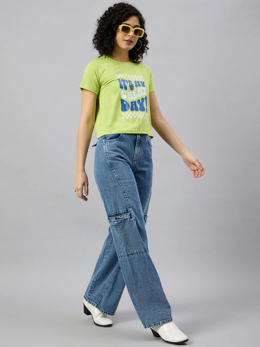 Women Printed Regular Fit T-shirt Green