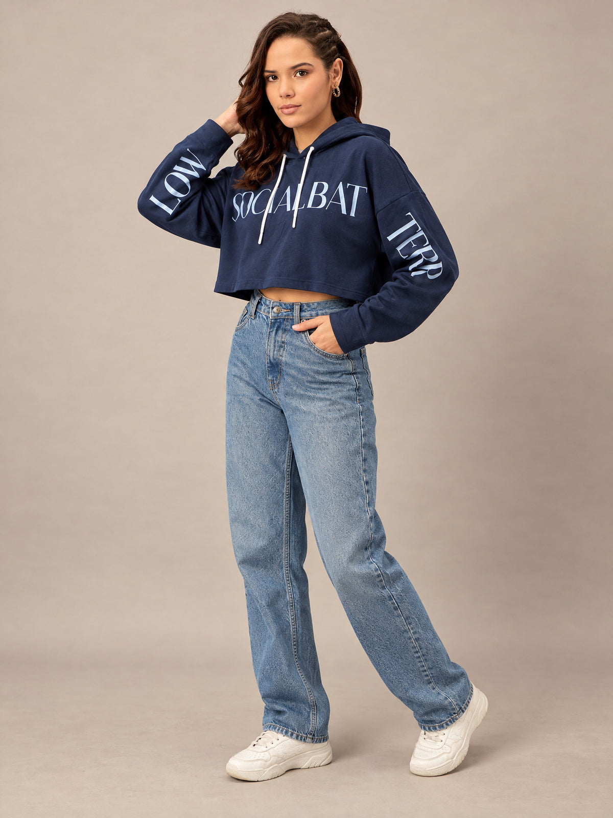 Navy Cropped Sweatshirt