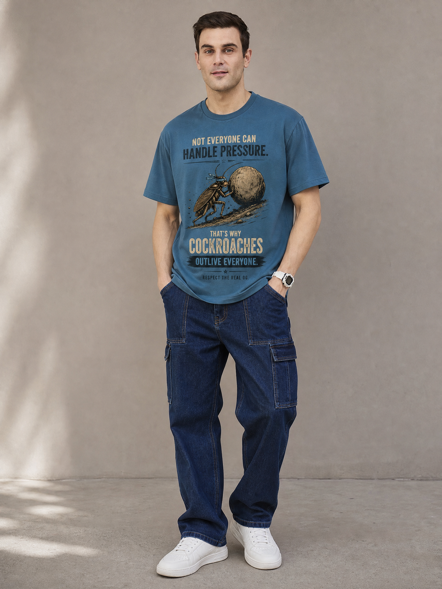 Cockroach Men Oversize Printed Round Neck T-shirt Blue