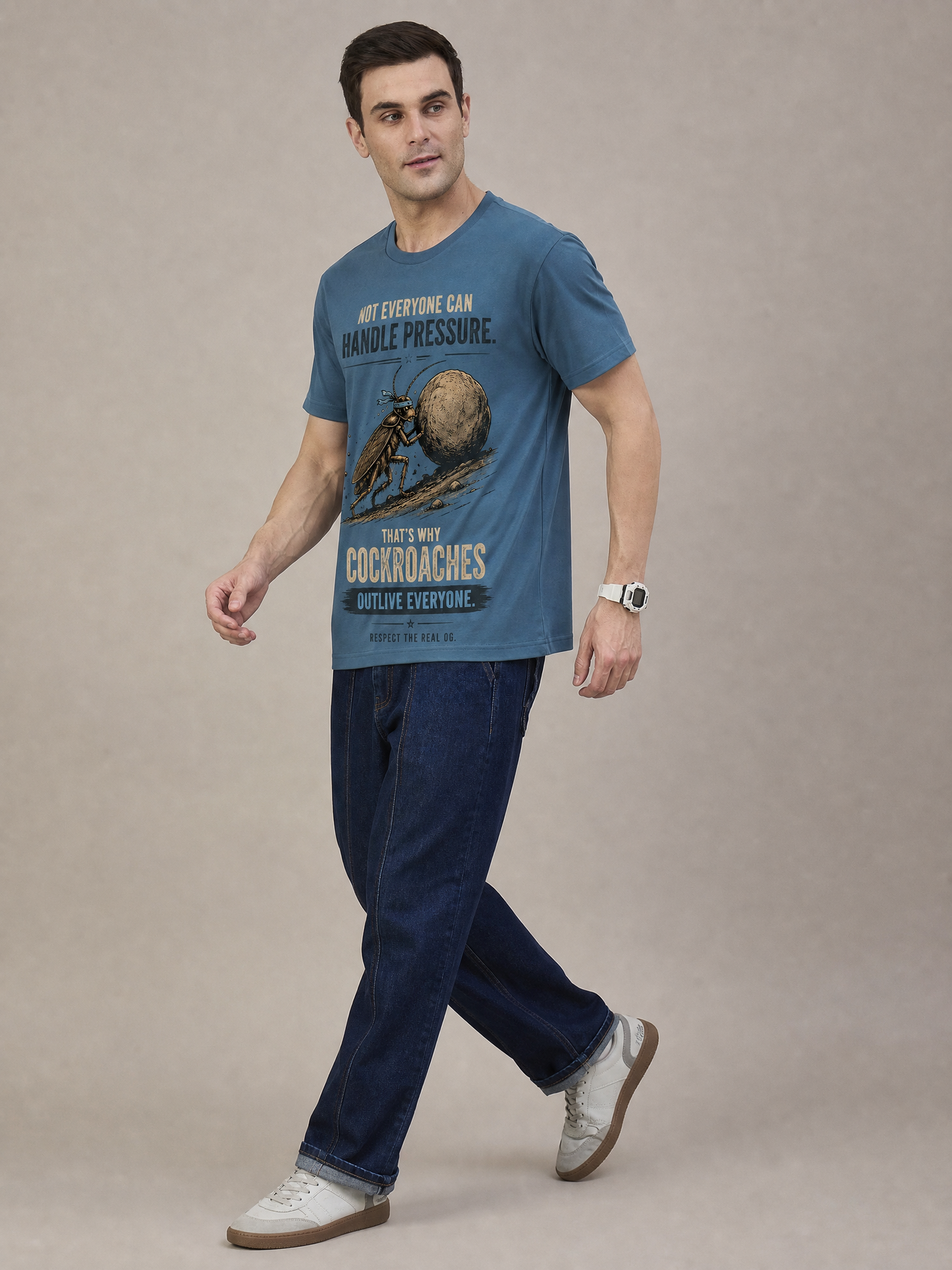 Cockroach Men Oversize Printed Round Neck T-shirt Blue