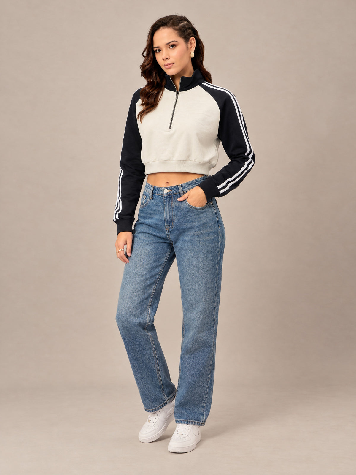 Black & White Cropped Sweatshirt