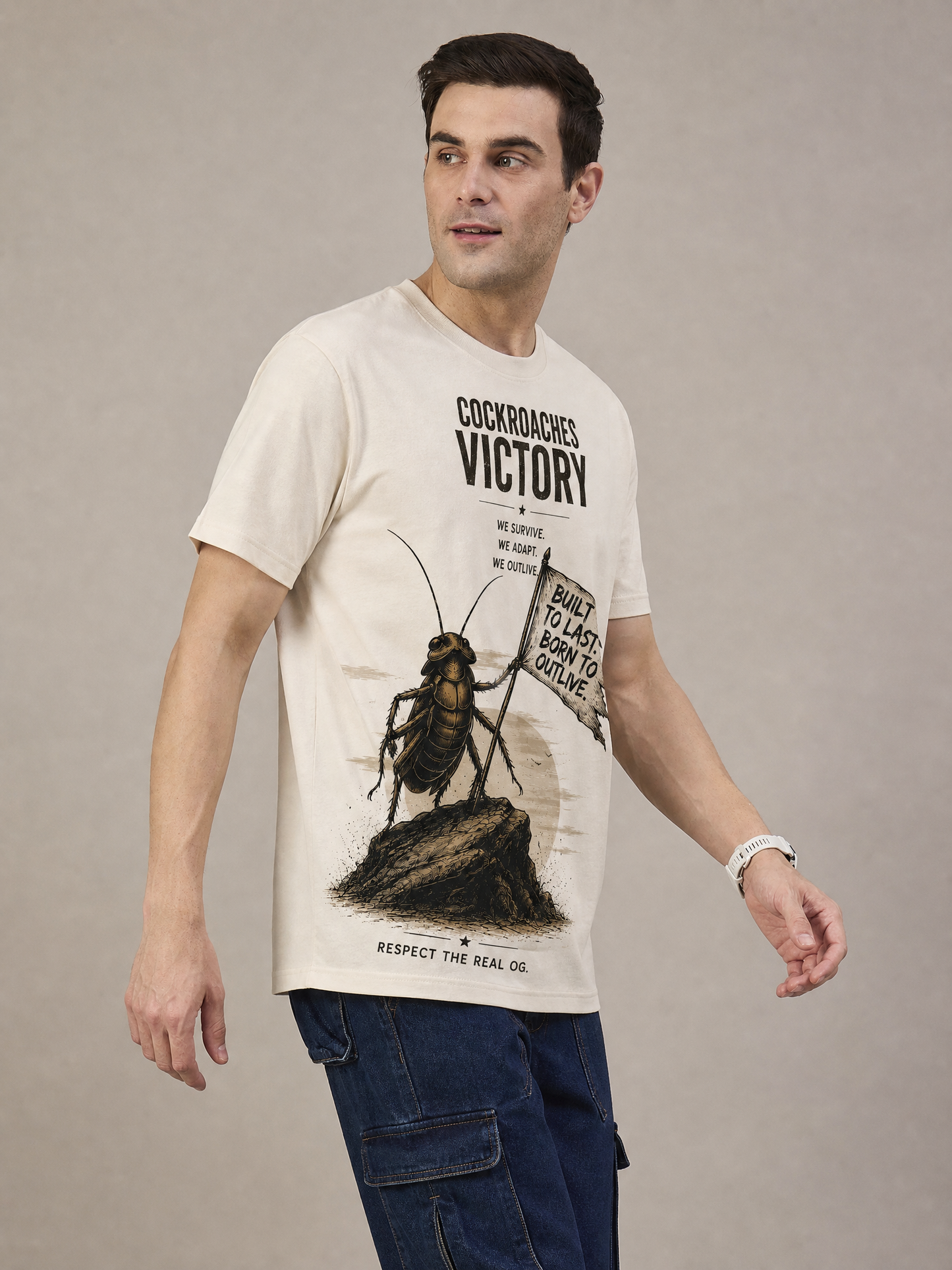 Cockroach Men Oversize Printed Round Neck T-shirt Off White