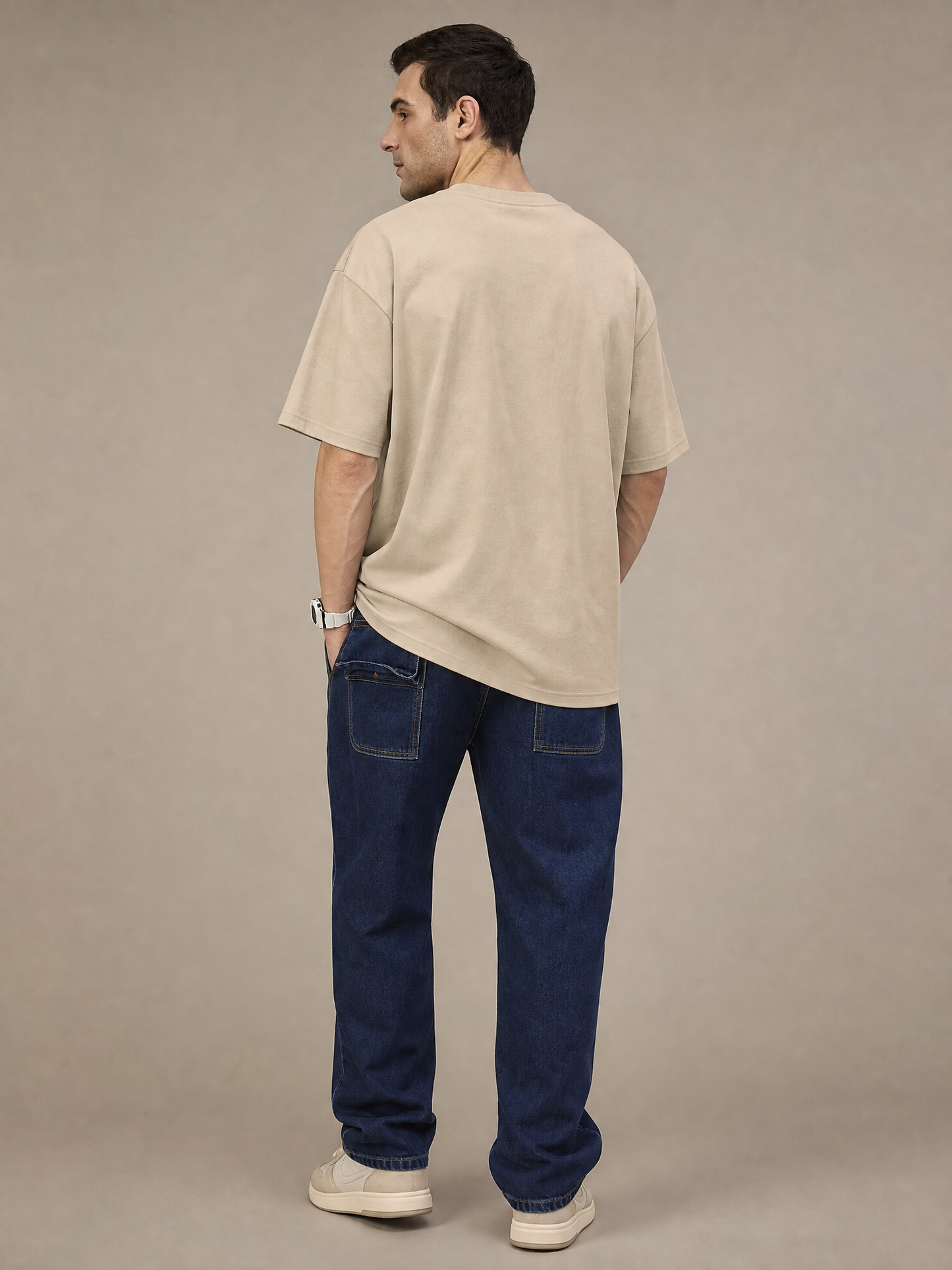 Cockroach Men Oversize Printed Round Neck T-shirt Beige