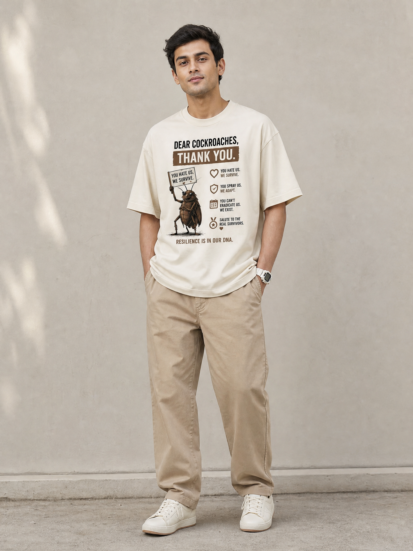 Cockroach Men Oversize Printed Round Neck T-shirt Off White