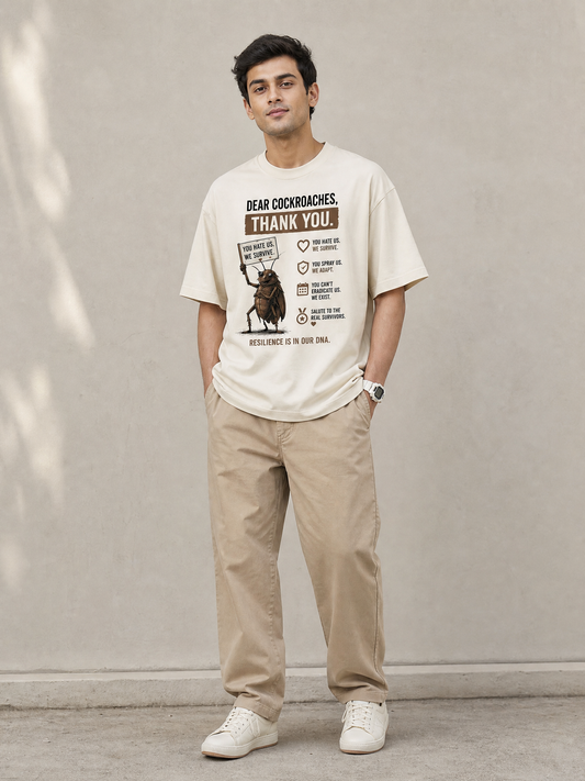 Cockroach Men Oversize Printed Round Neck T-shirt Off White