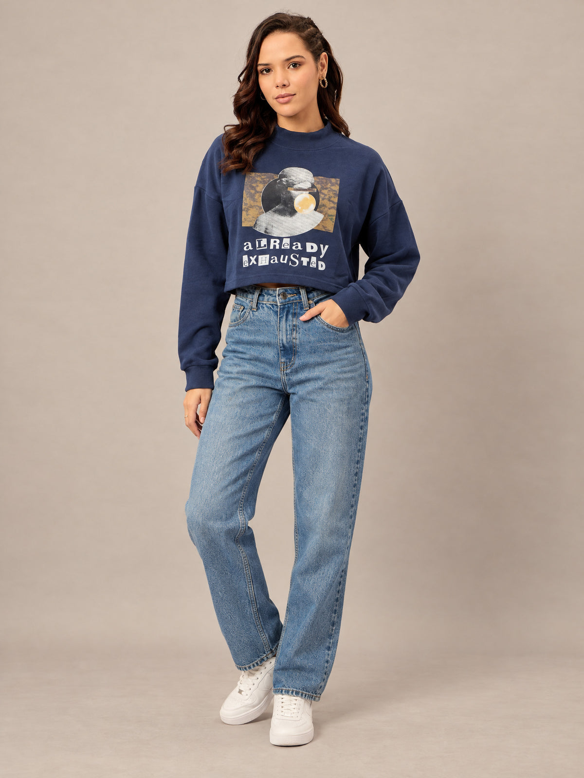 Navy Blue  Cropped Sweatshirt