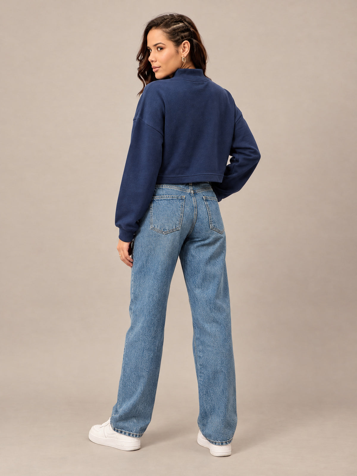 Navy Blue  Cropped Sweatshirt