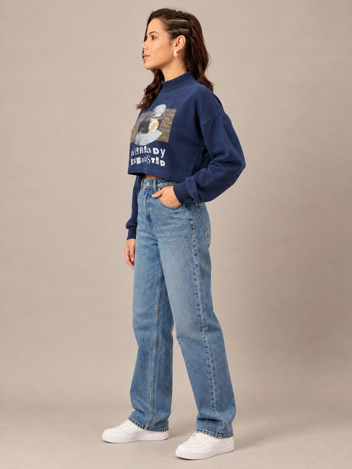 Navy Blue  Cropped Sweatshirt