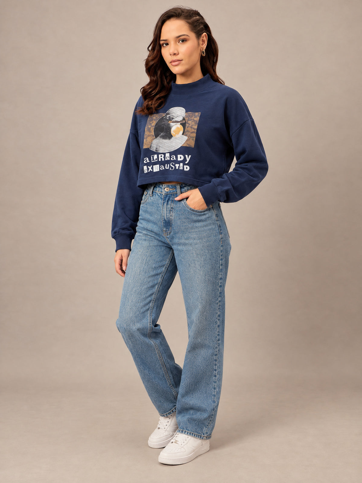 Navy Blue  Cropped Sweatshirt