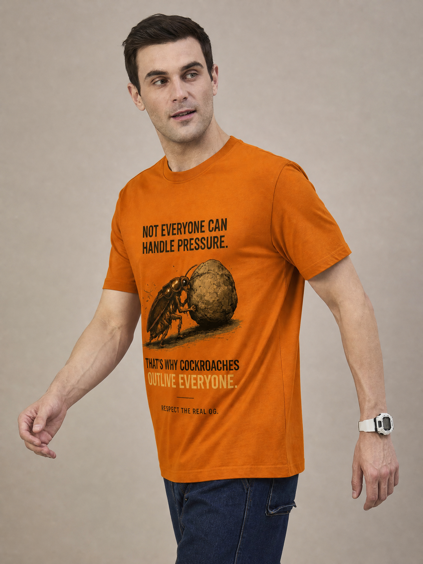 Cockroach Men Oversize Printed Round Neck T-shirt Rust