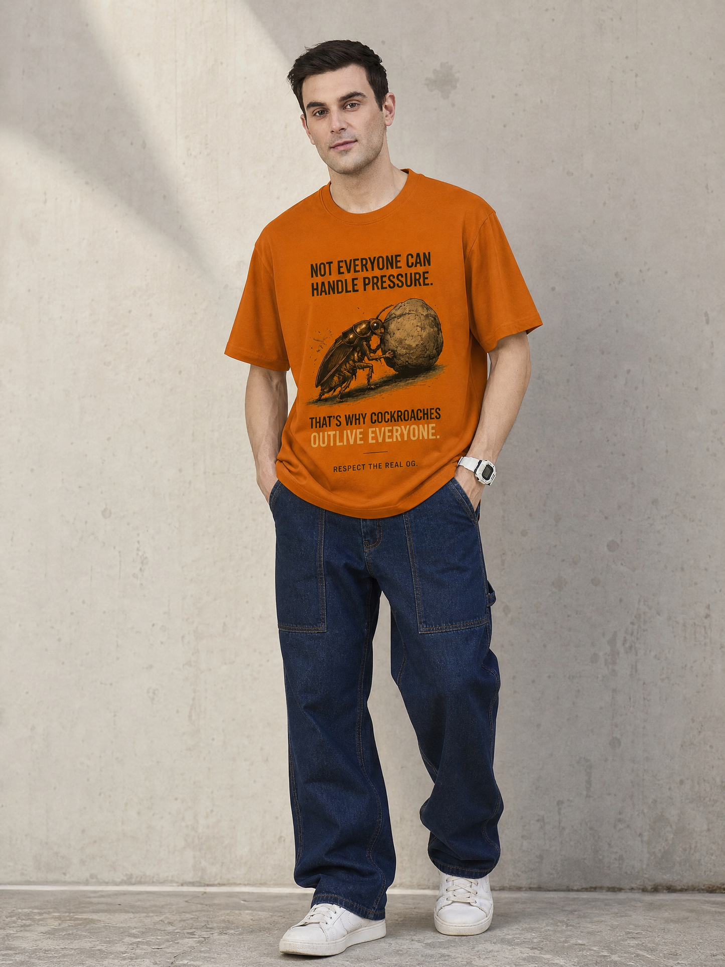 Cockroach Men Oversize Printed Round Neck T-shirt Rust