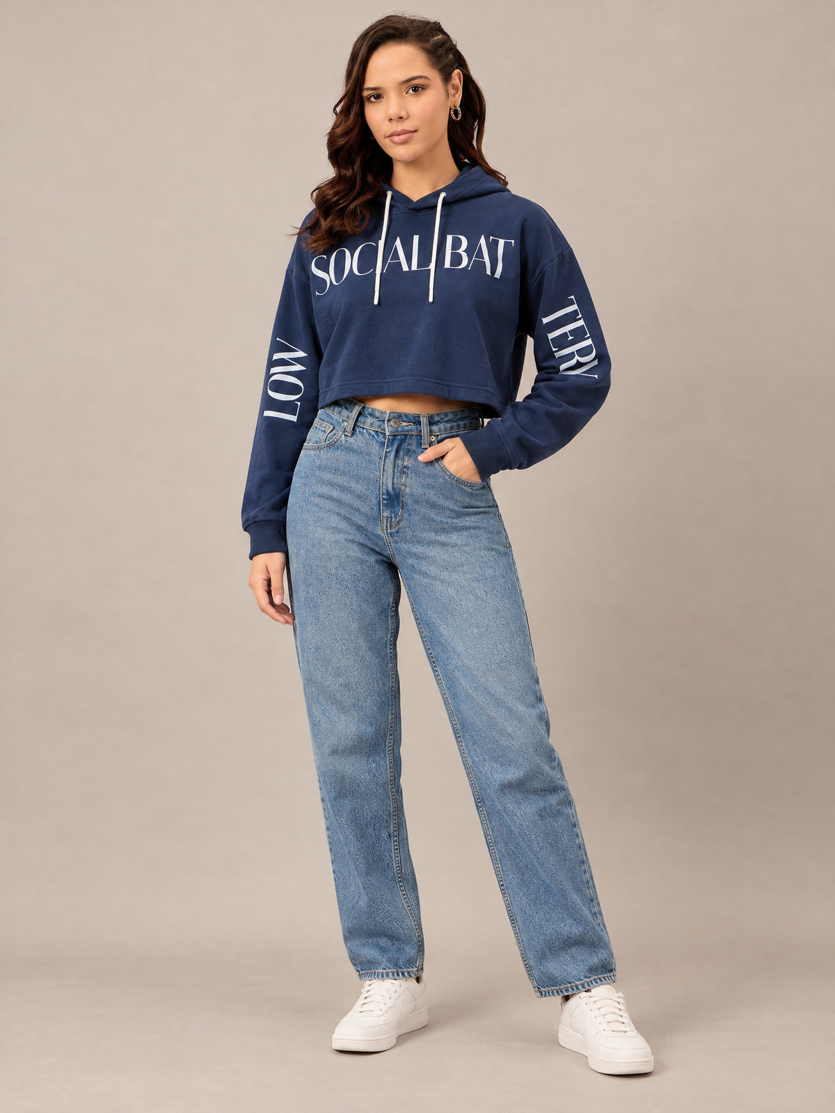 Navy Cropped Sweatshirt