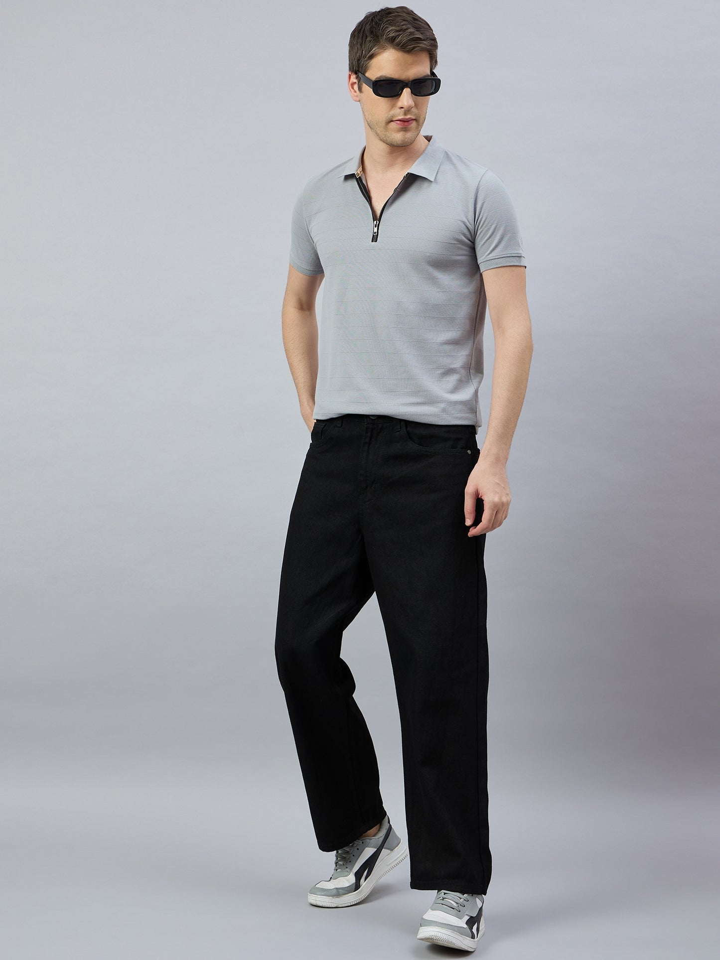 Men's Grey Cotton Polo T-Shirts - Reprise