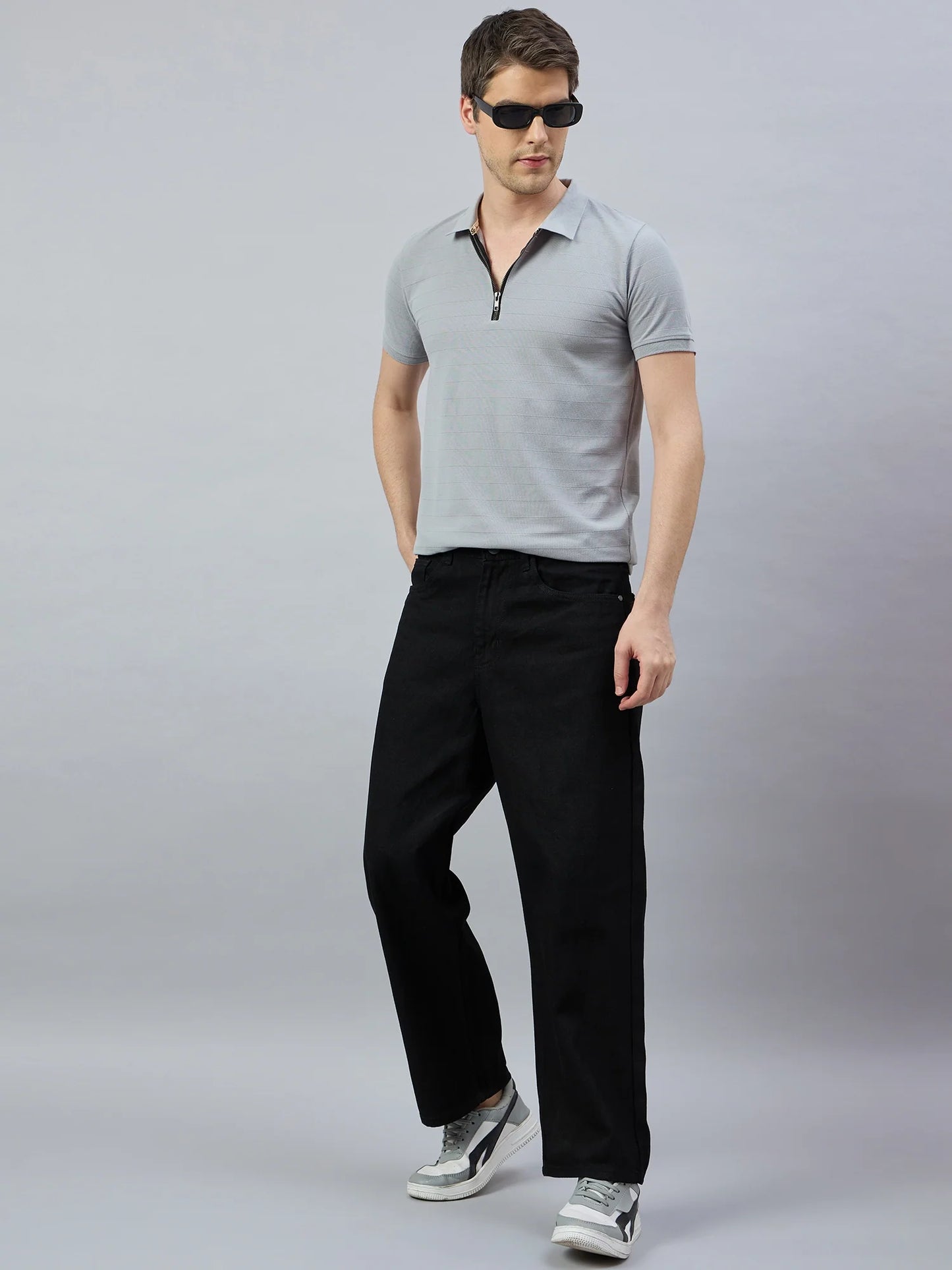 Men Grey Cotton Polo T-Shirts