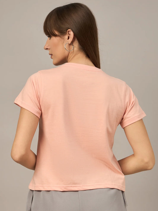 Women Printed Regular Fit T-shirt Peach - Reprise