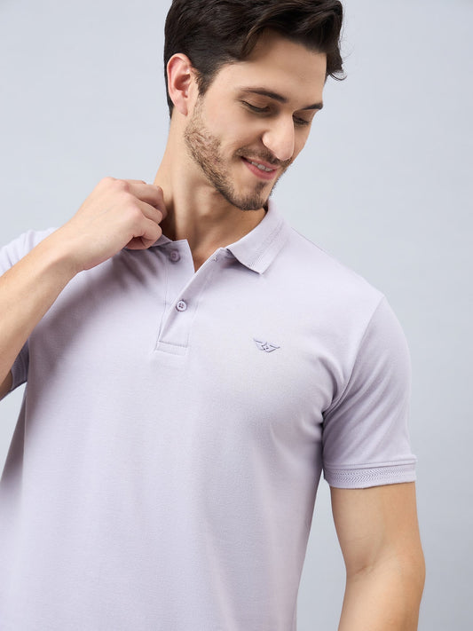 Men Solid Mauve Cotton Polo T-Shirts - Reprise