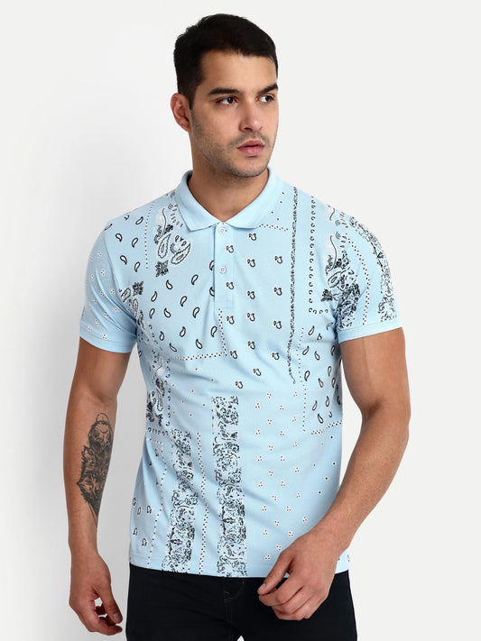 Men Printed Polo T-Shirt Powder Blue