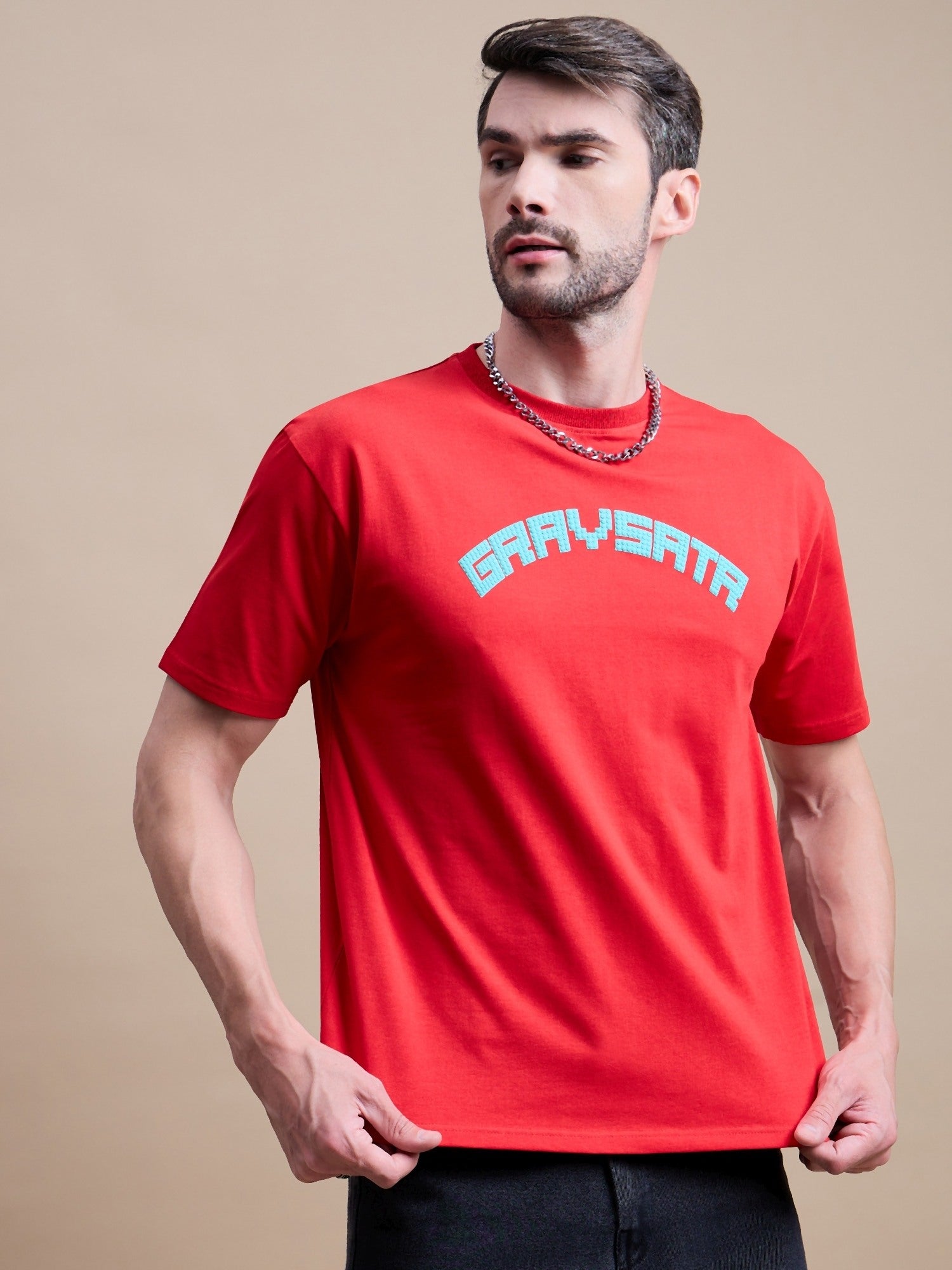 Men's Red Cotton Oversized T-Shirt - Reprise