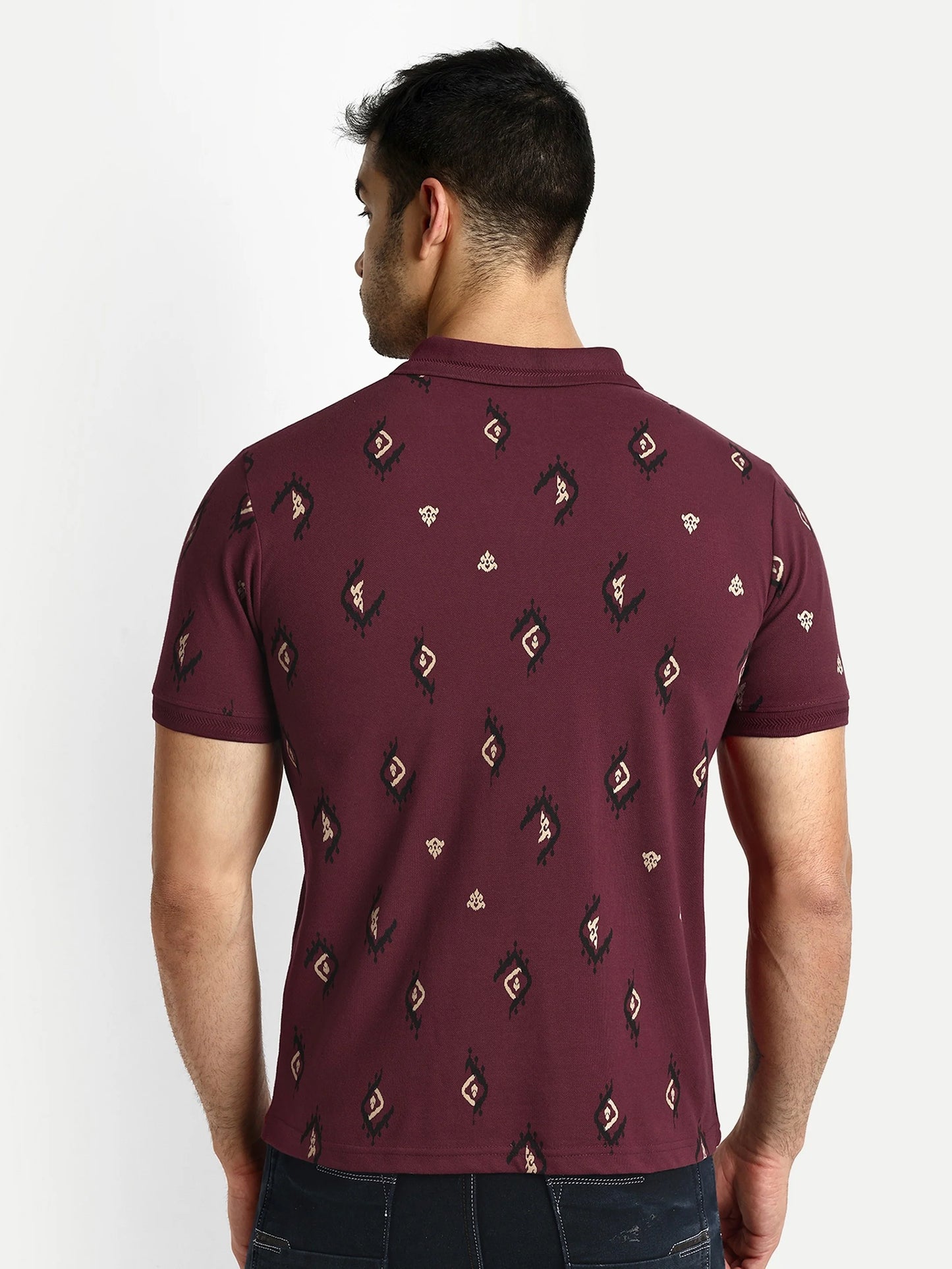 Men Printed Cotton Maroon Polo T-Shirts