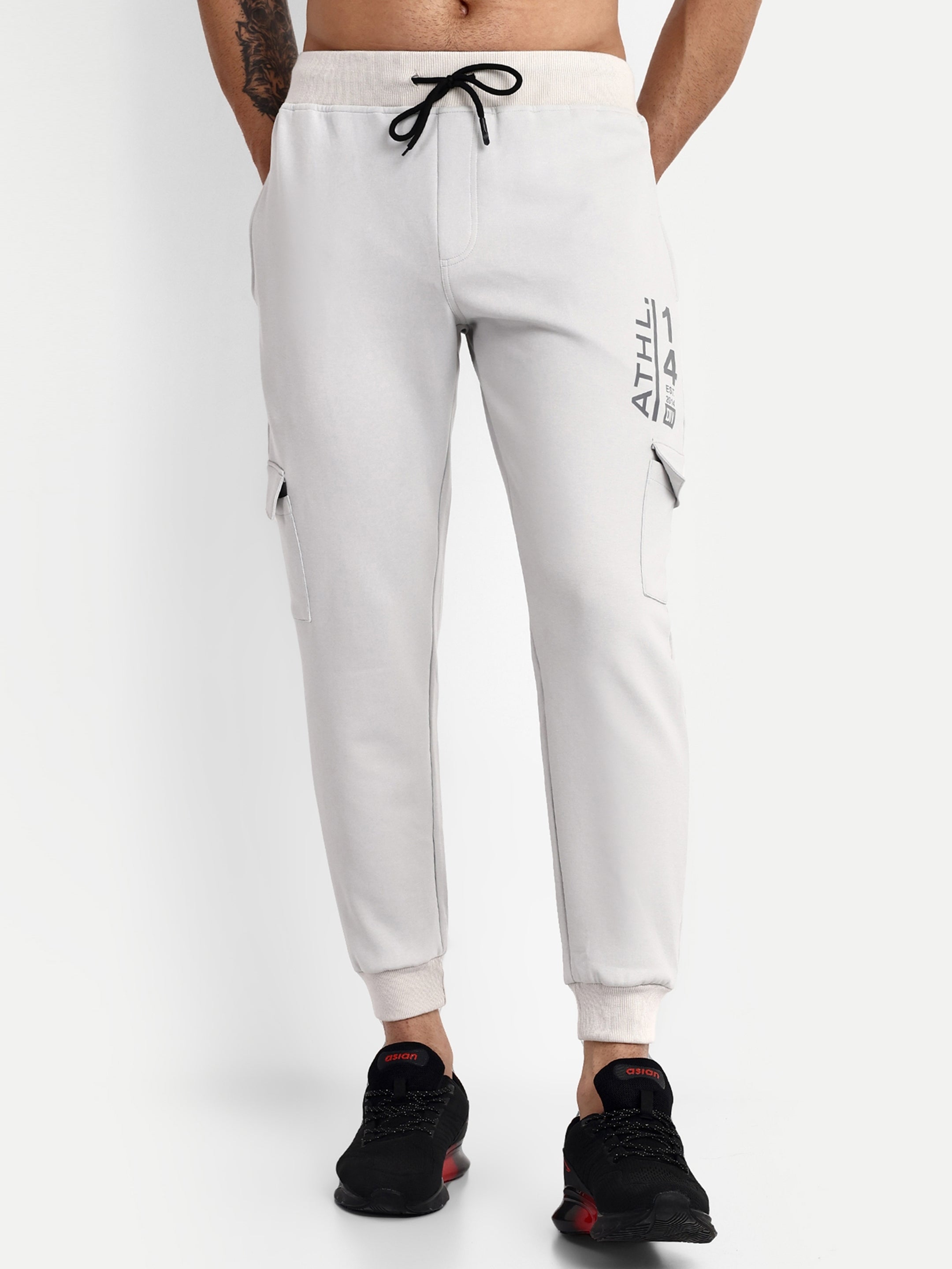 Men's Grey Cotton Casual Joggers - Reprise