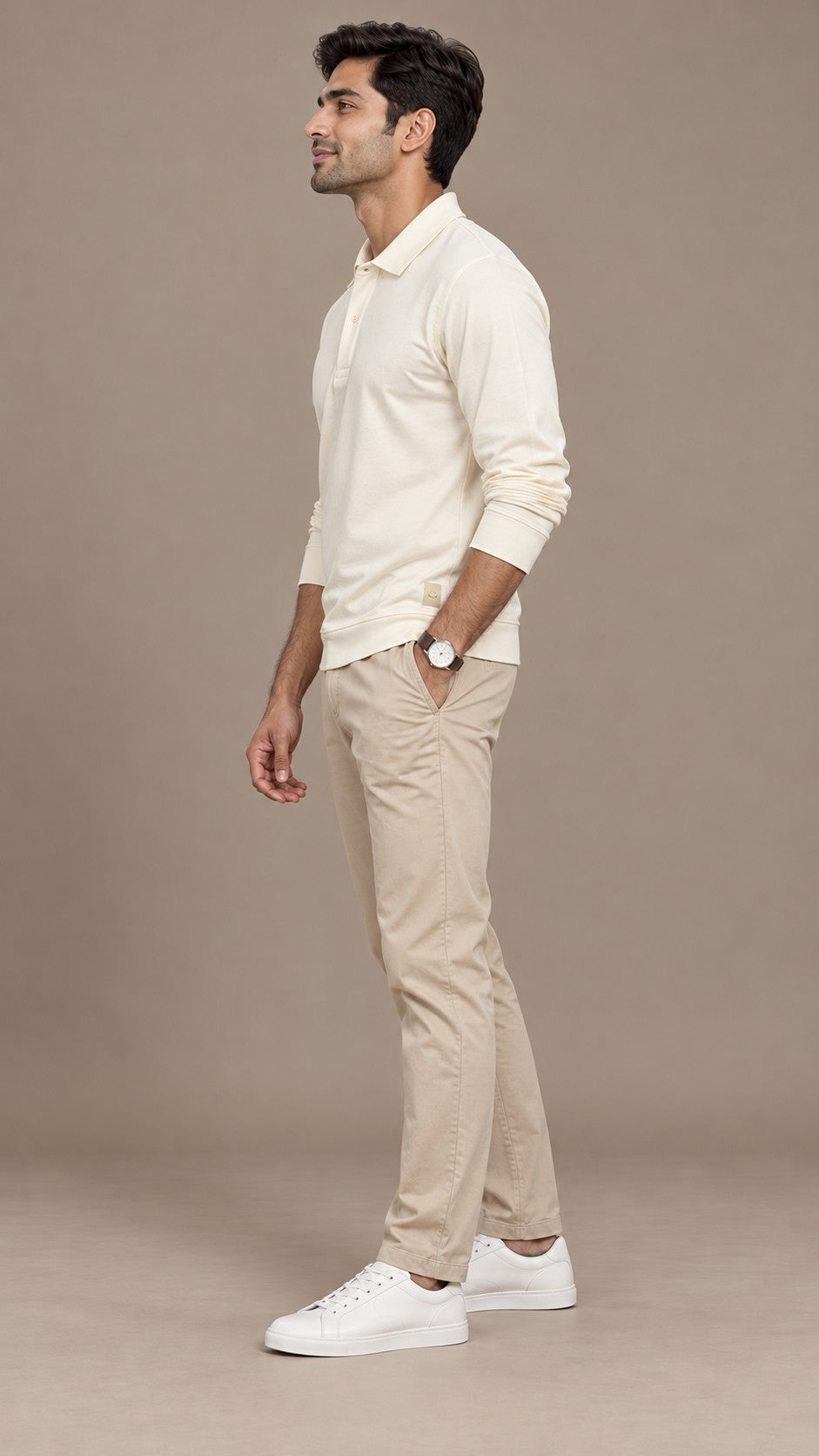 Taupe Full Sleeves Polo Shirt
