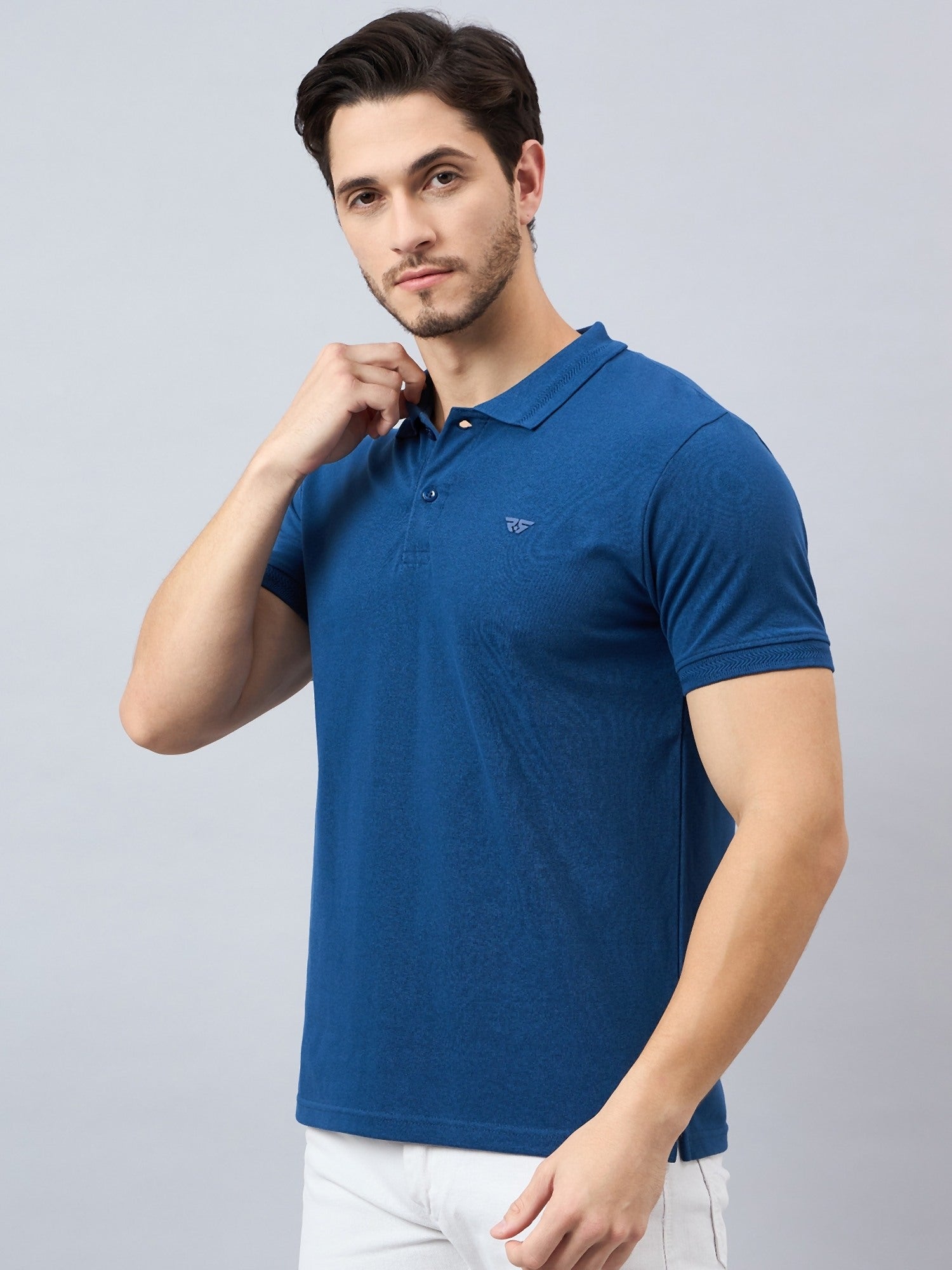 Men's Blue Cotton Polos - Reprise