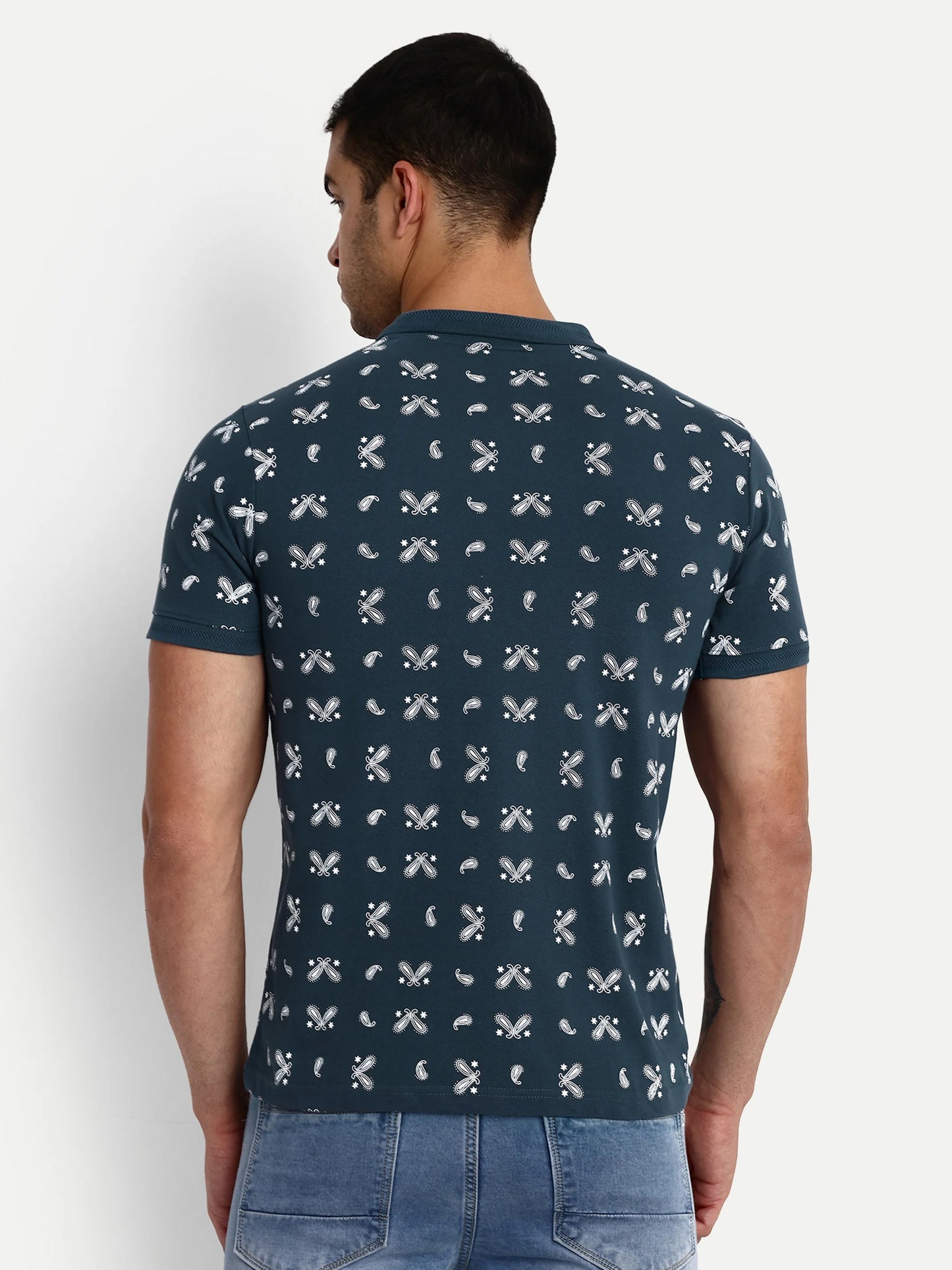 Men Printed Polo T-Shirt Blue