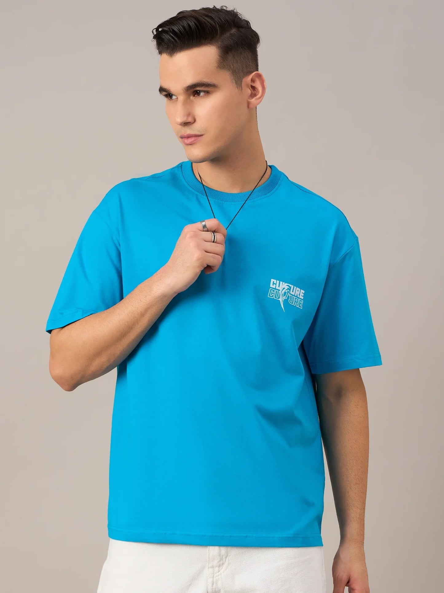 Men Printed Oversized T-shirt Blue