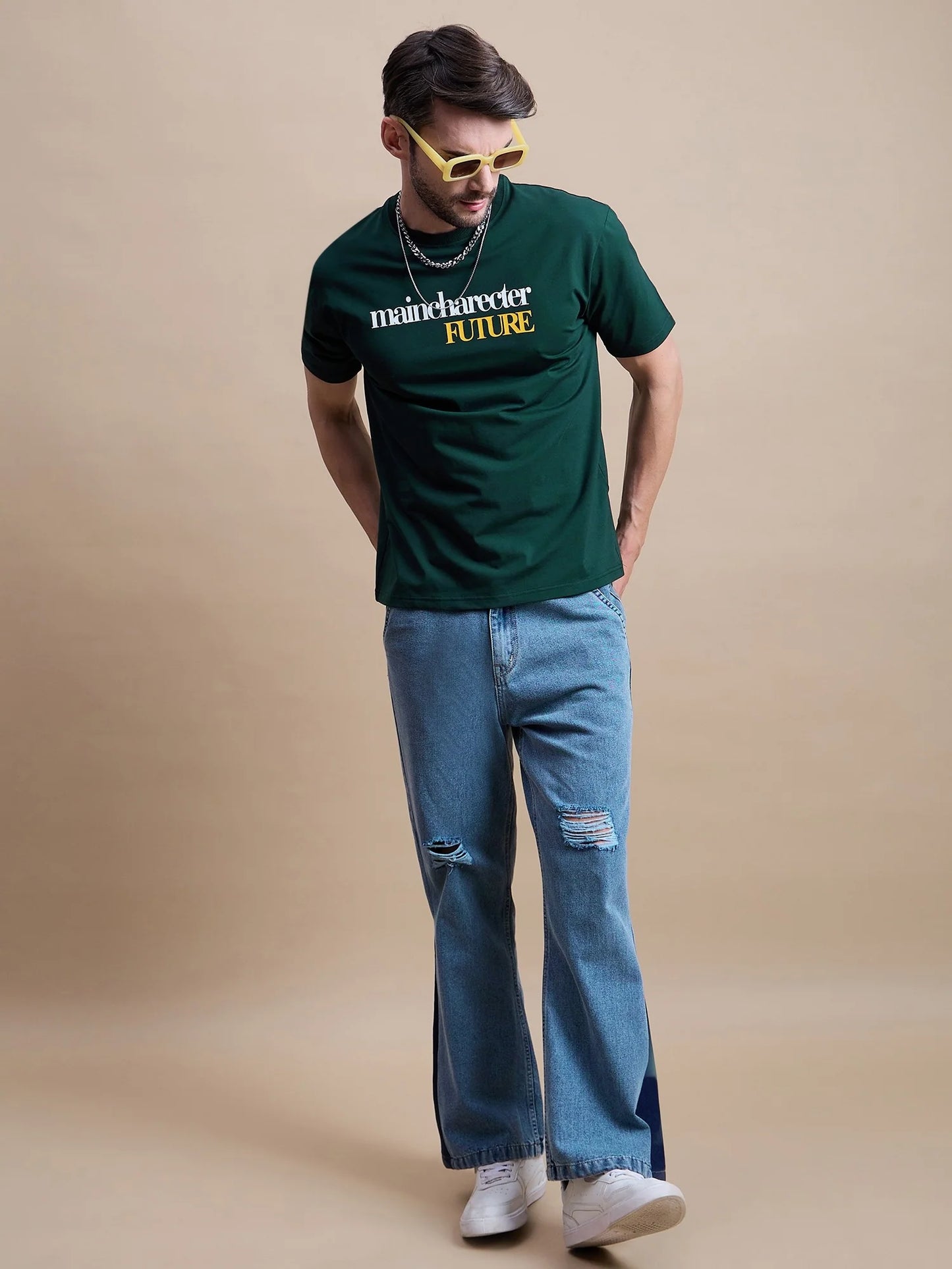 Men Green Cotton Oversized T-Shirt