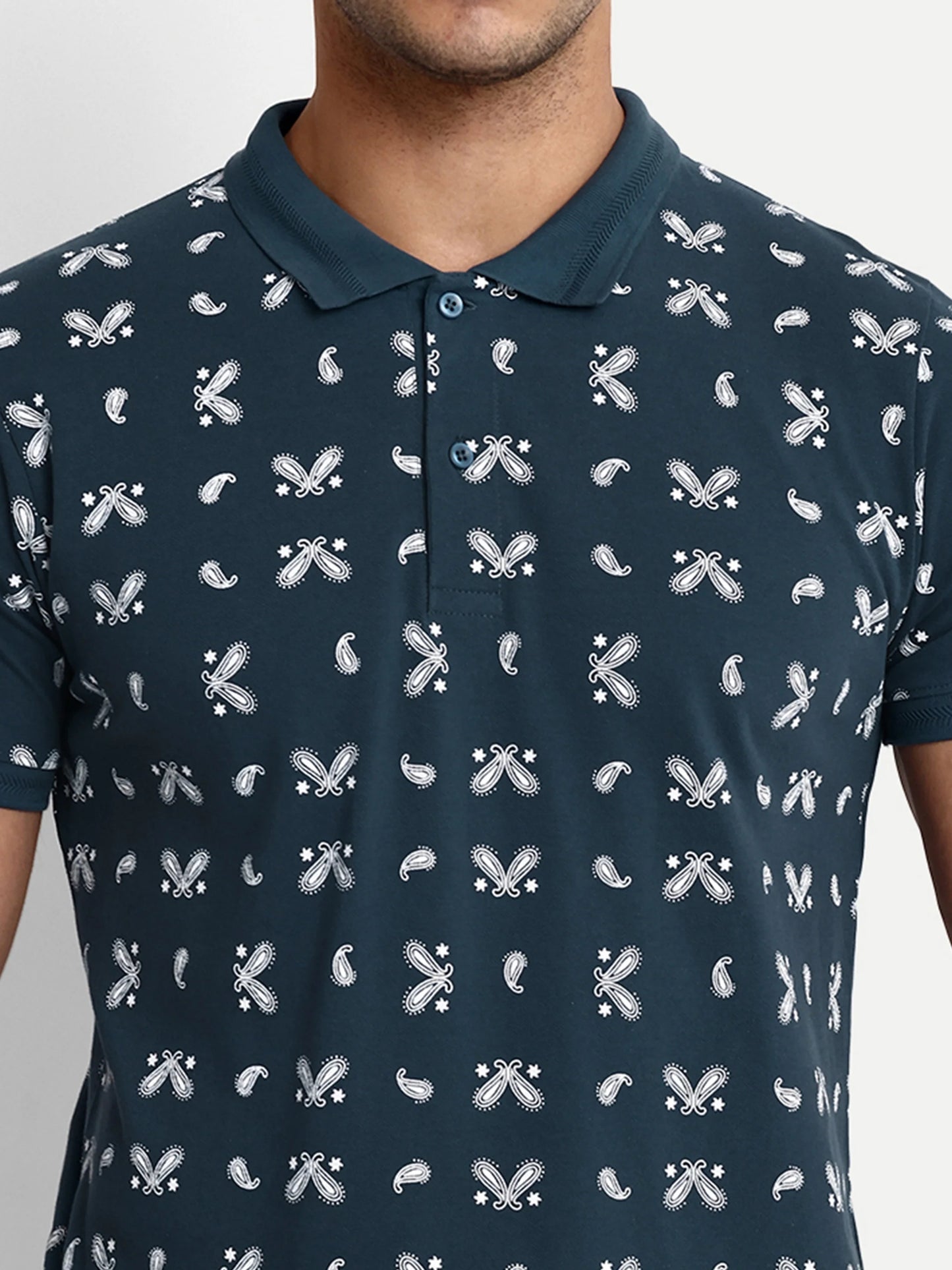 Men Printed Polo T-Shirt Blue