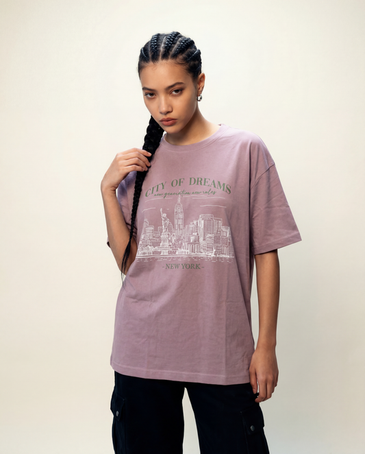 Women Oversized Round Neck Half Sleeves Tshirt Peach - Reprise