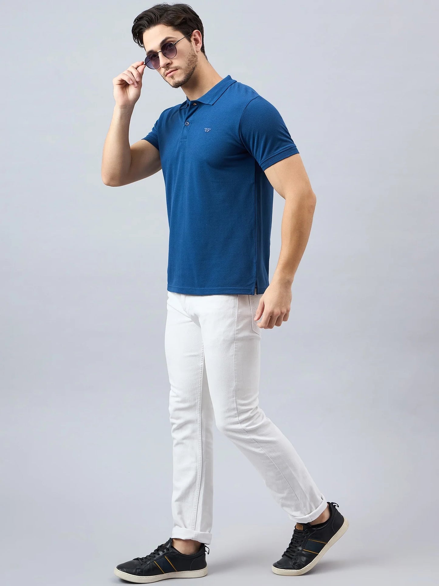 Men Blue Cotton Polos T-Shirts