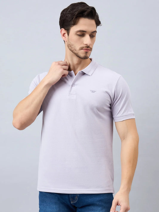Men Solid Mauve Cotton Polo T-Shirts