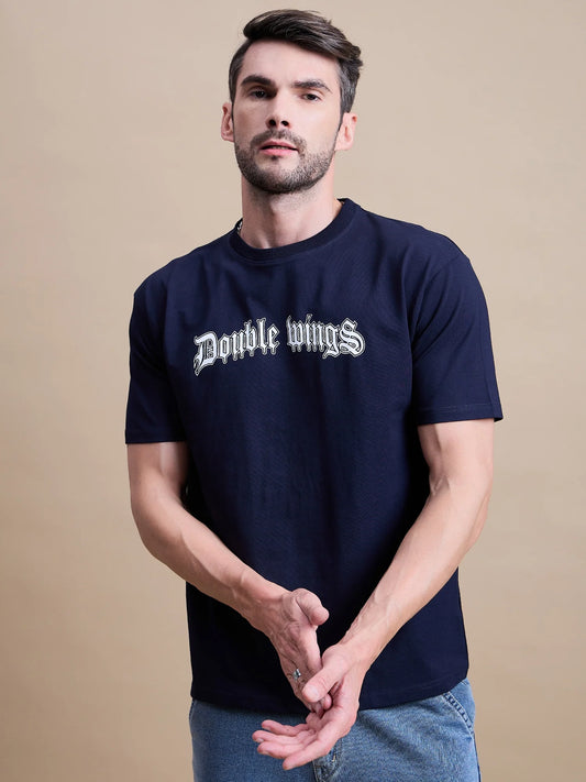 Men Blue Cotton Oversized T-Shirt