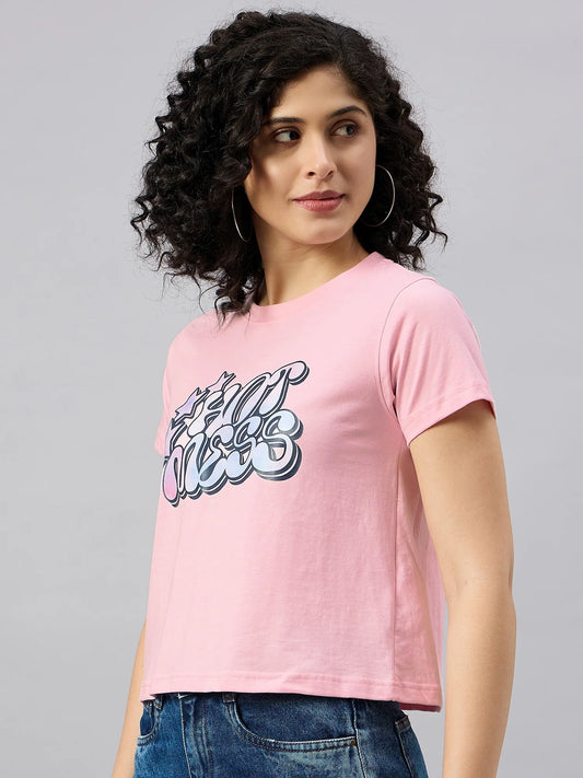 Women Printed Regular Fit T-shirt Pink