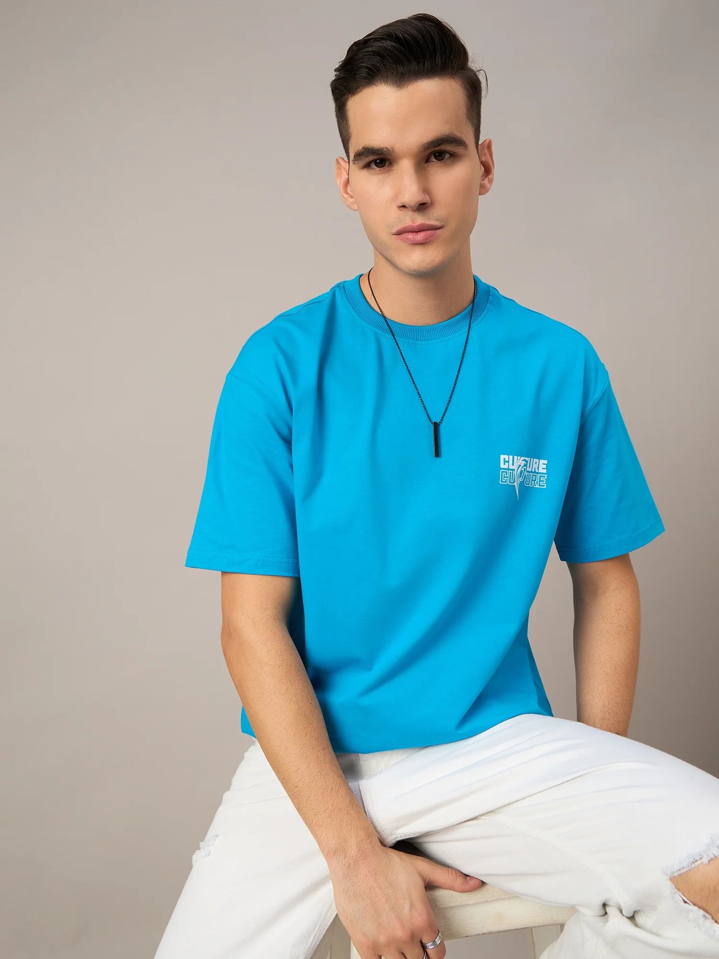 Men Printed Oversized T-shirt Blue