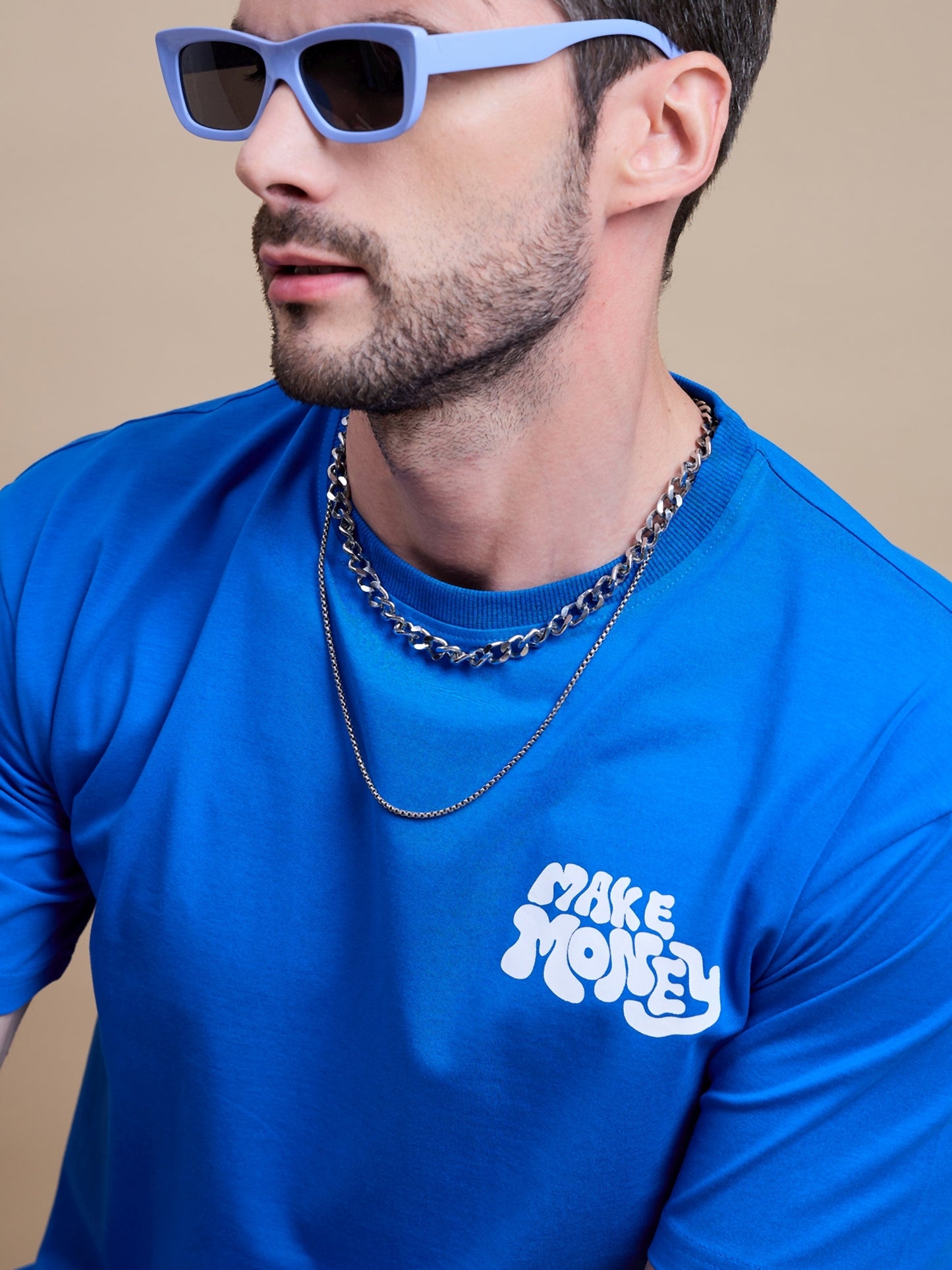 Men's Blue Cotton Oversized T-Shirt - Reprise