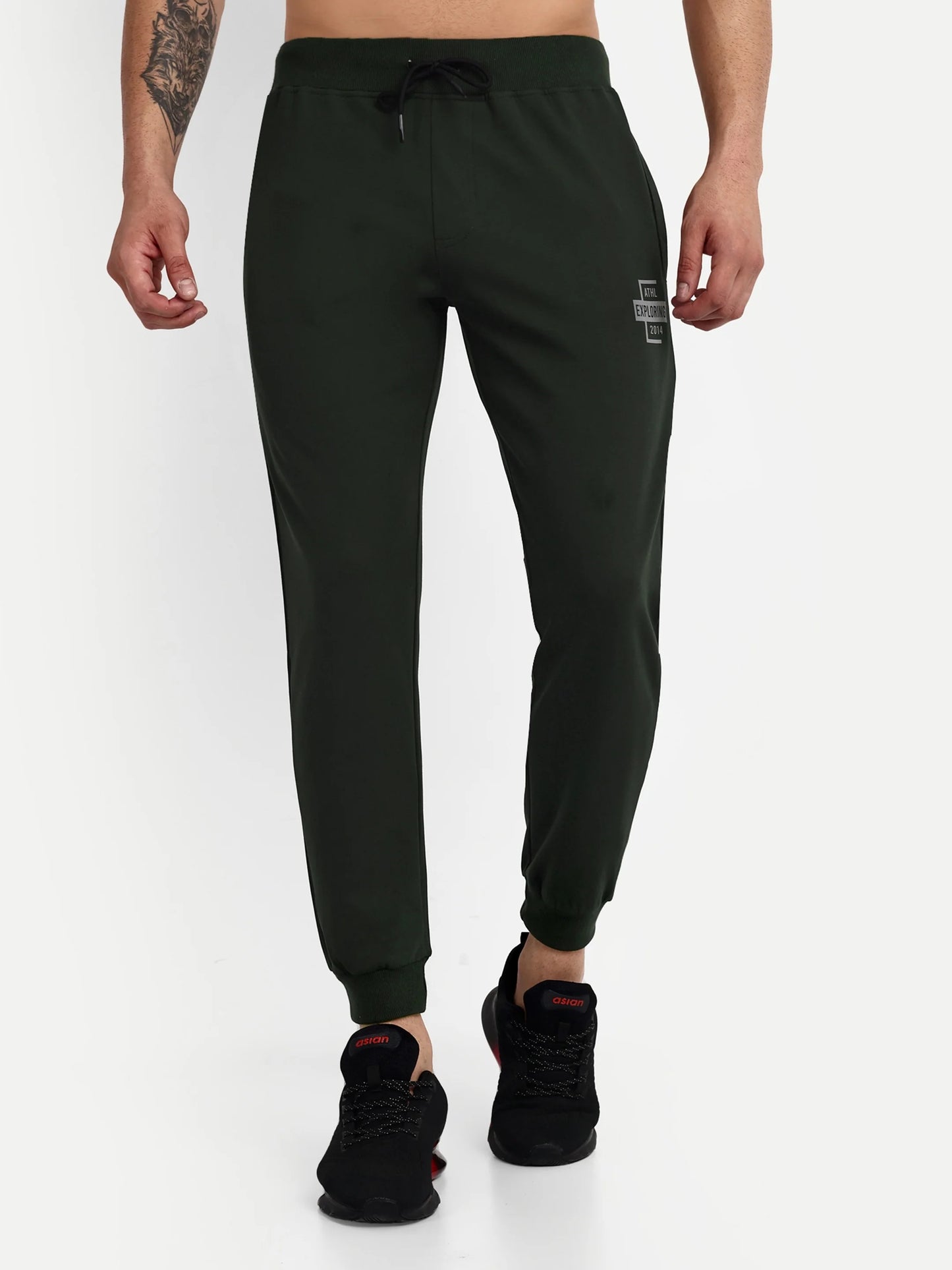 Men Green Cotton Casual Joggers
