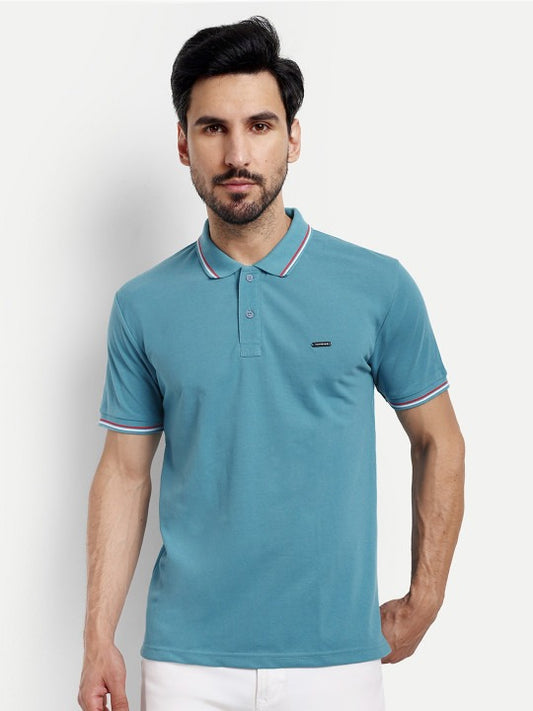 Men Solid Blue Cotton Polo T-Shirts - Reprise
