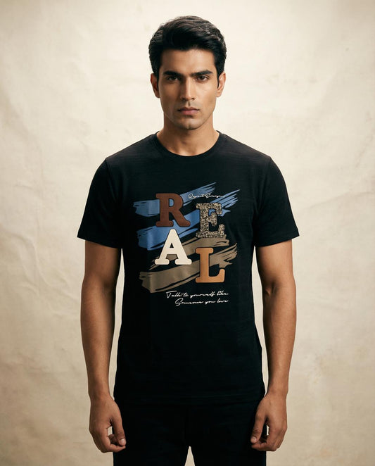 Men Black Round Neck Half Sleeve Tshirts - Reprise