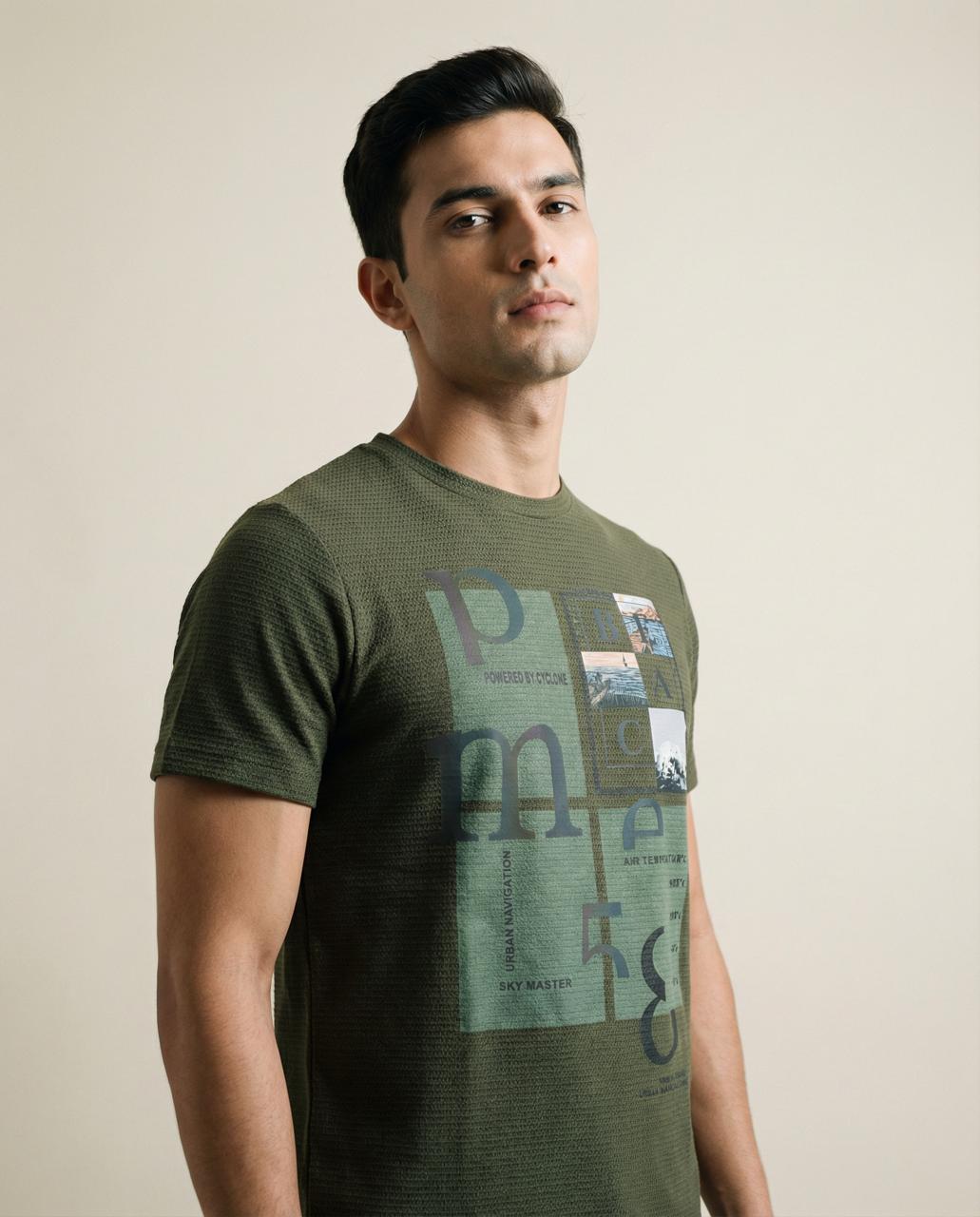 Men Olive Round Neck Half Sleeve Tshirts - Reprise