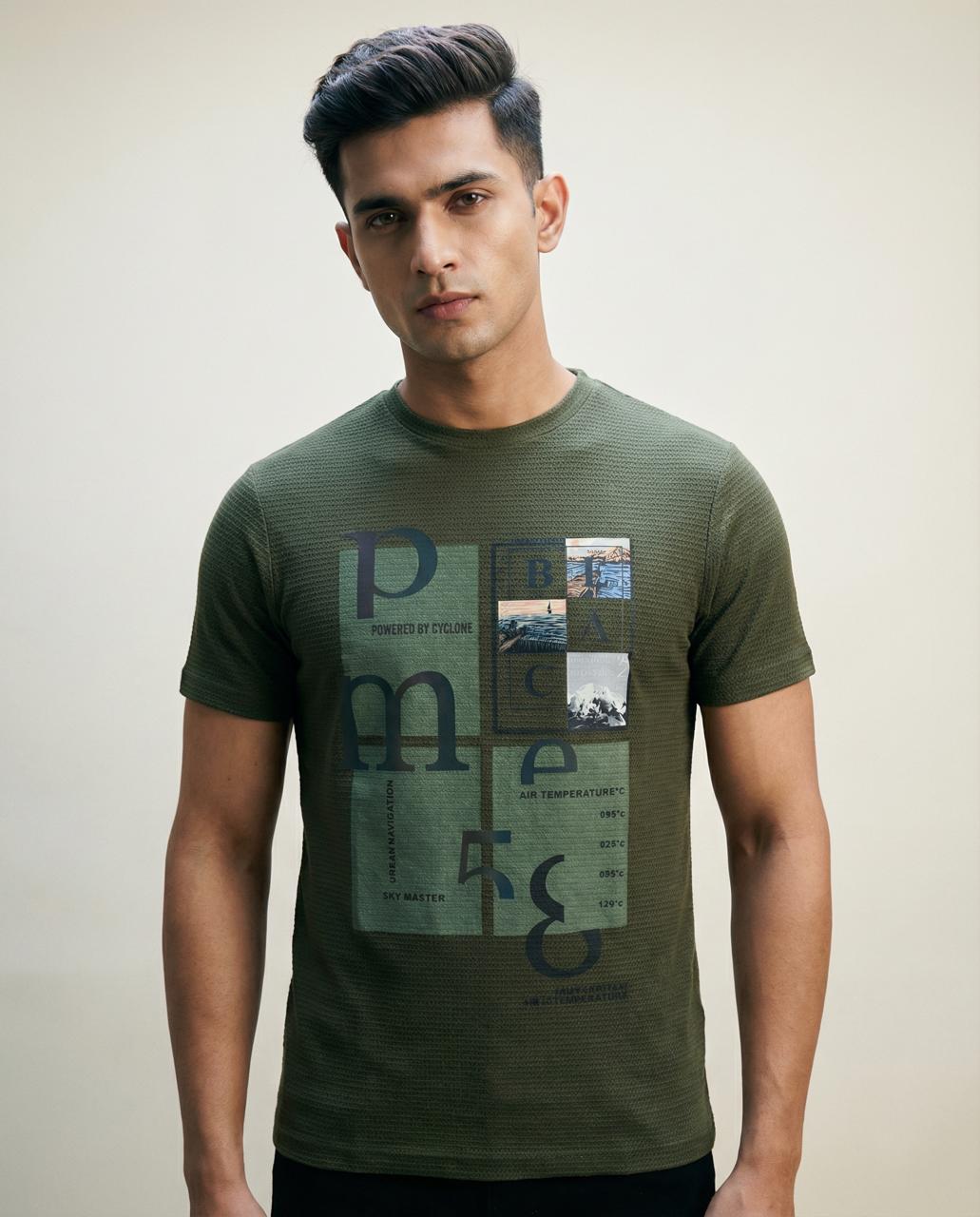 Men Olive Round Neck Half Sleeve Tshirts - Reprise