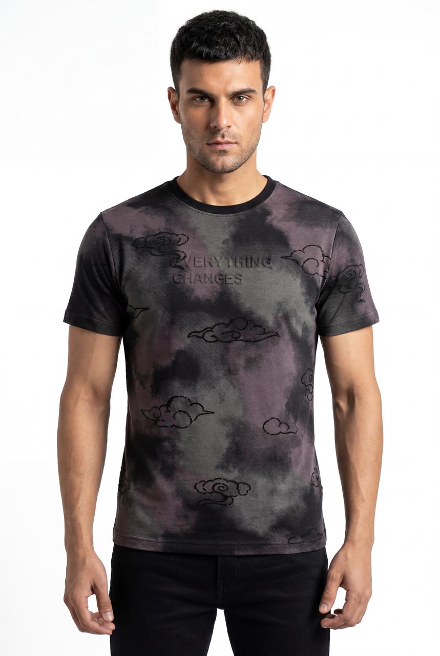 Men Printed Round Neck T-shirt Black Grey - Reprise