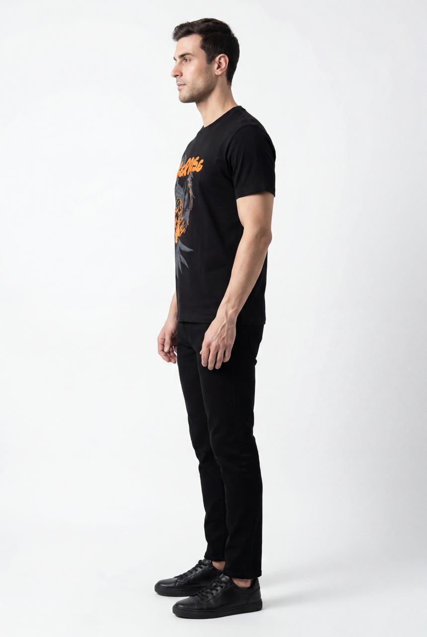 Men Printed Round Neck T-shirt Black - Reprise