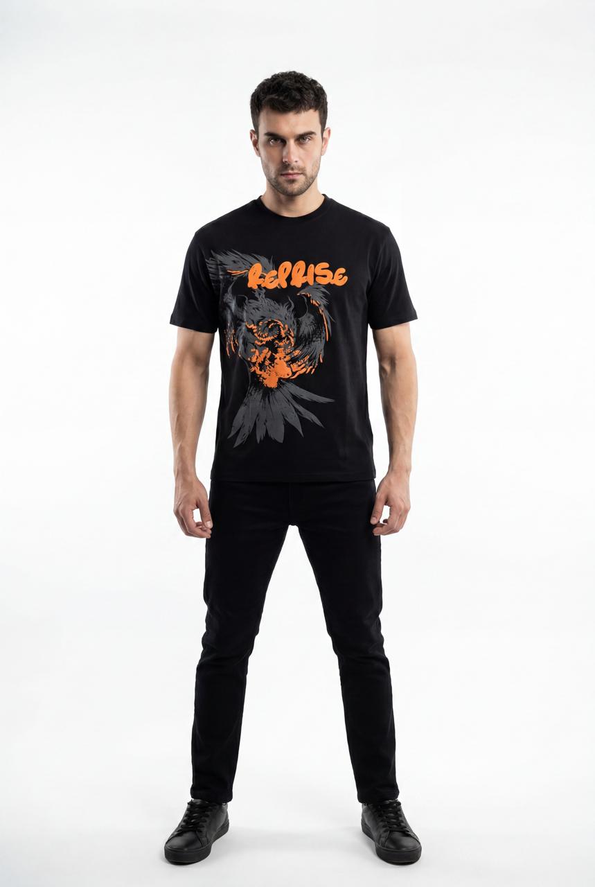 Men Printed Round Neck T-shirt Black - Reprise
